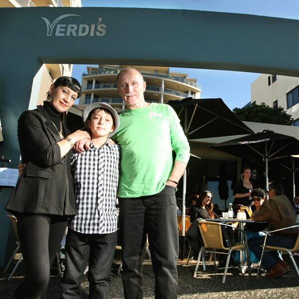 Verdi's cafe owners Julieanne and Alex Verdi, with son Myles outside their Cliff Rd, Wollongong, cafe, which will stop trading tomorrow after a long-running dispute with the owners of The Strand, where it operates. Picture: SYLVIA LIBER