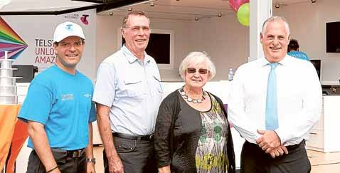 New offering: Telstra customer service manager Tony Naumovski, with Telstra's first Kiama customers on the NBN Barry and Judy Spooner and Telstra area general manager Michael Marom in Kiama Downs. Picture: TELSTRA