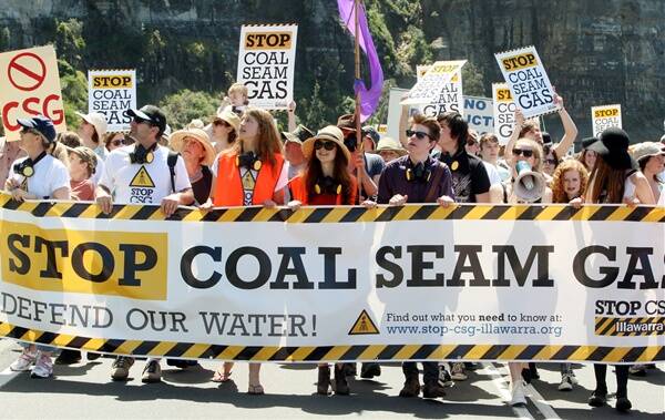 The Stop Coal Seam Gas march heads across the Sea Cliff Bridge today. Picture: ROBERT PEET