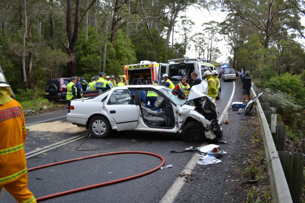 An 18-year-old woman and a 47-year-old man were flown to St George Hospital after a crash near Nowra. Picture: ROBERT CRAWFORD