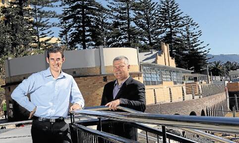 Wollongong City Council strategic project officer for heritage Joel Thompson and general manager David Farmer at the restored North Beach Bathers’ Pavilion. Picture: ADAM McLEAN