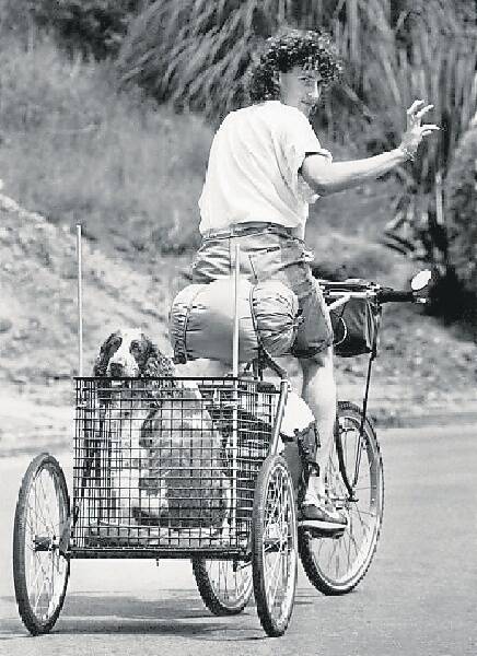 Adventurer: Stephen Jones and dog Louis on their bike trip from Wollongong to Perth, which they completed in 1987.
