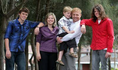 Shellharbour MP Lylea McMahon with her family,  Angus, Oliver,  Andrew and Lachlan. Picture: KIRK GILMOUR