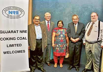 Gujarat NRE Coking Coal chairman Arun Jagatramka (left) with directors Dr Andrew Firek, Mona Jagatramka and Maurice Anghie and HW Worldwide Consulting chief consultant Neil Bristow after announcing a $24.6 million profit at its annual general meeting. Picture: GREG ELLIS