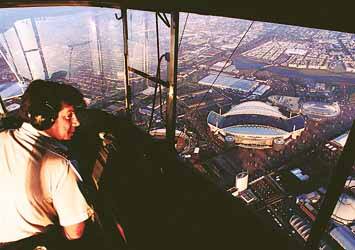 Flying over the main stadium at the Sydney Olympics in 2000.