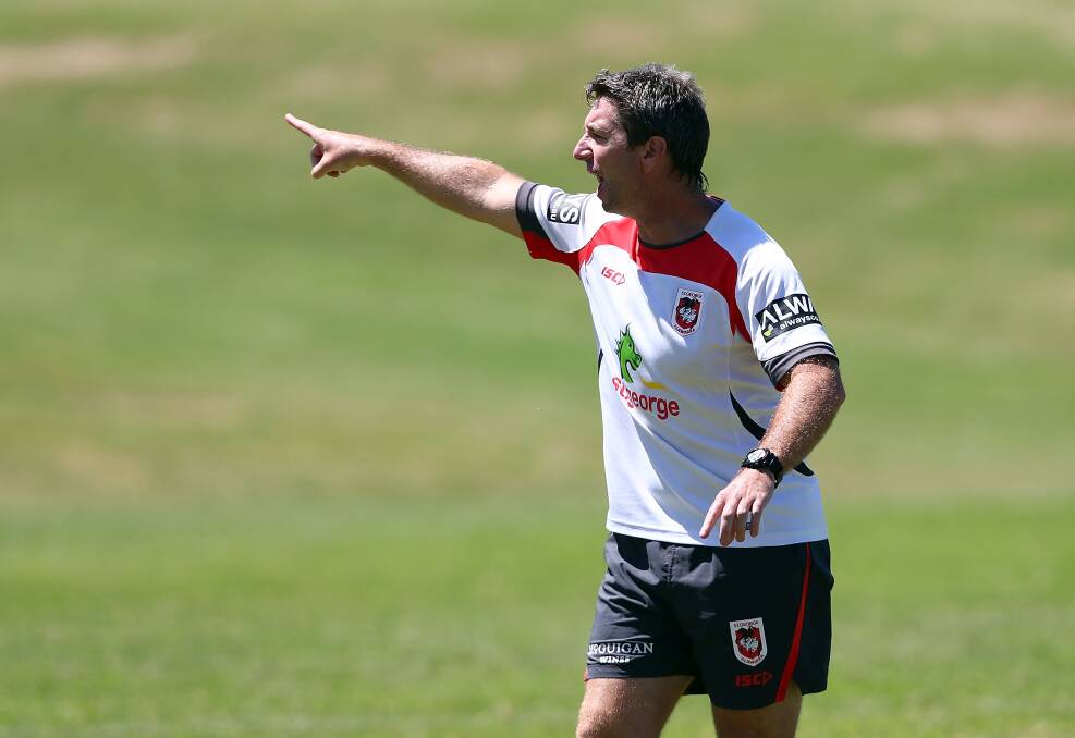 St George Illawarra coach Steve Price shouts instructions to his players during a recent preseason training session. Picture: GETTY IMAGES
