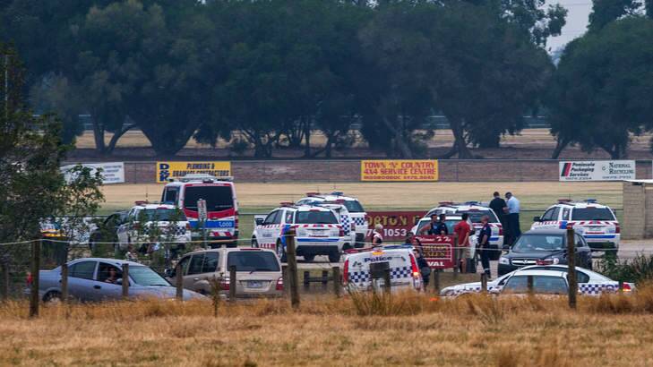 Scene at the Tyabb cricket ground, where an boy died and a man was shot by police. Photo: Wayne Hawkins