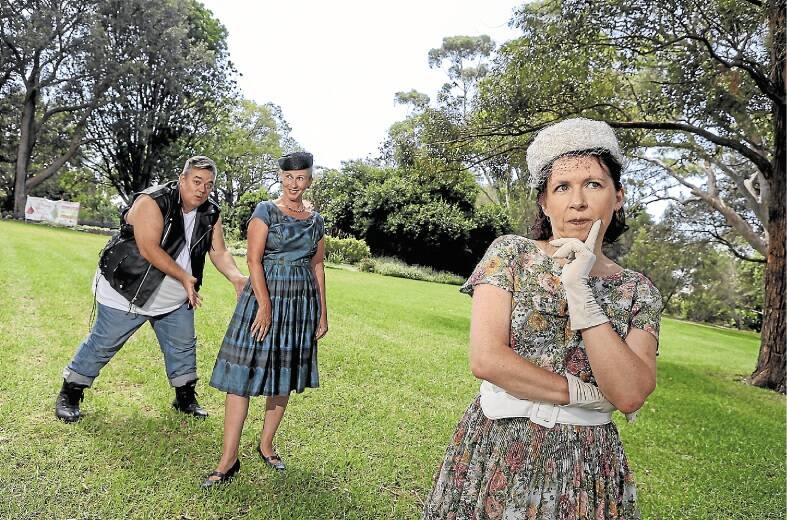 Lajos Hamers, Susie Hamers, and Susan Kennedy take Shakespeare to the gardens in a performance of The Merry Wives of Windsor. Picture: ADAM McLEAN