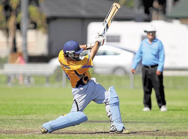 Oak Flats' opener Kieran Gray goes on the attack during his half century in last Sunday's Twenty20 final against Lake Illawarra. Picture: DAVID HALL