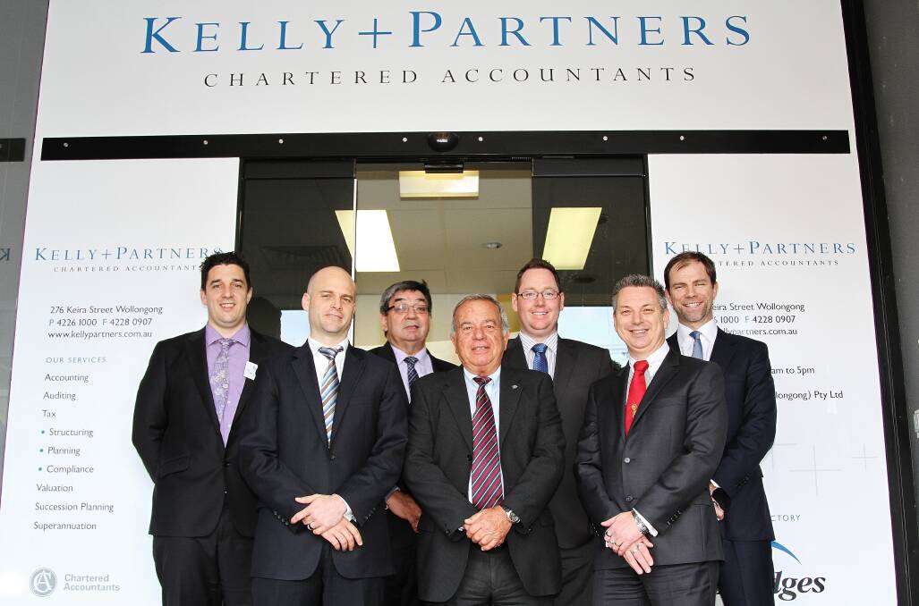 Ben Twyford, Troy Apps, Bill Bartlett, Albert Cachia, Ryan McCabe, Anthony Pickham and Brett Kelly at the rebranded Kelly+Partners.Picture: GREG ELLIS