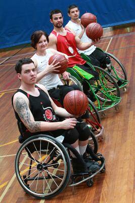 Wollongong Roller Hawks team members Luke Pople, Melanice Hall, Tristan Knowles and Shawn Russell prepare for the national wheelchair league finals this weekend in Brisbane.