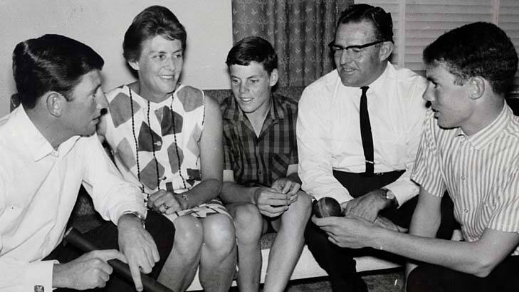Cricket's royal family … Ian, Trevor and Greg Chappell with their parents Jeanne and Martin in 1965.