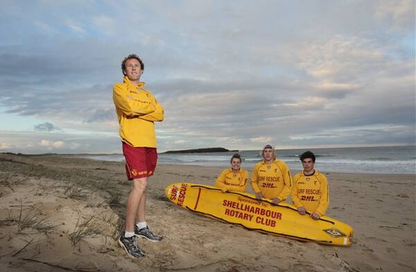 Steven Krinks (left) with fellow surf lifesavers Jordan White, Ben Carberry and Callan Cuthbert at Warilla Beach. Surf lifesavers have backed a plan by Shellharbour City Council to ban smoking on the city's beaches.Picture: DAVE TEASE