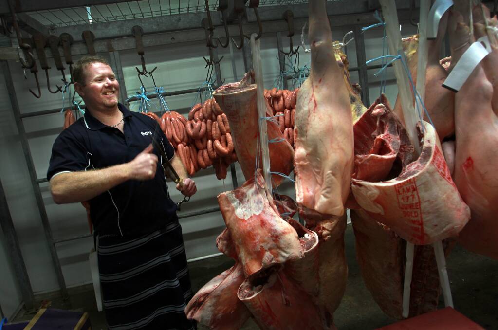 John Hastie from Hasties Top Taste Meats Wollongong in one of the cooler working environments. Picture: ORLANDO CHIODO