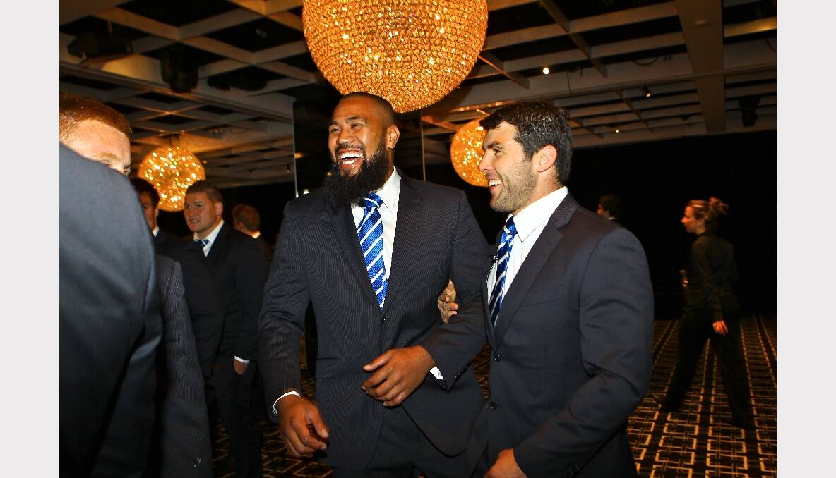 Frank Pritchard and Michael Ennis share a light moment at the breakfast. Photo: BRENDAN ESPOSITO