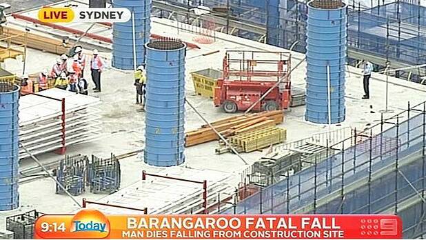 A man has fallen to his death at Barangaroo. Picture: Screen grab, Channel Nine  