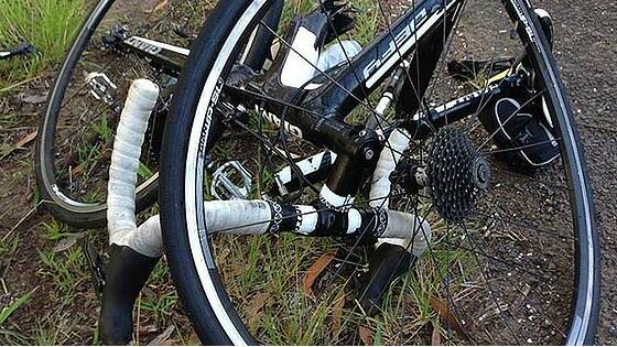 The cyclist's mangled bicycle. Source: Southern Cross Cycle Club, Facebook. Photo: Southern Cross Cycle Club, Facebook 