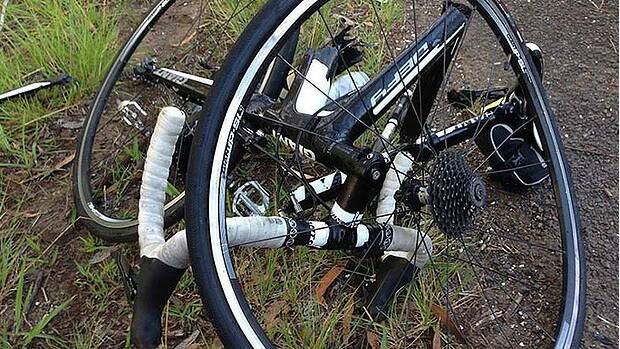 The cyclist's mangled bicycle. Source: Southern Cross Cycle Club, Facebook.