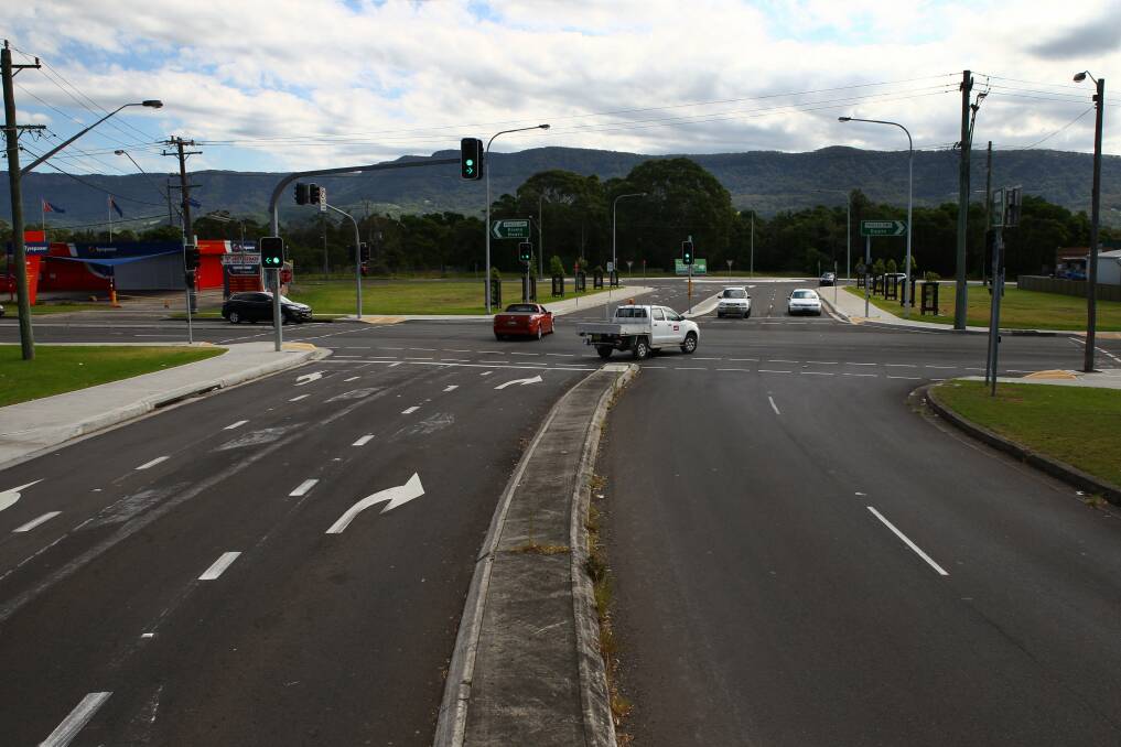 The Intersection of Fowlers Rd and the Princes Hwy in Dapto looking towards where the proposed bridge linking West Dapto and Horsley with Dapto will be constructed. Picture: ANTONY FIELD