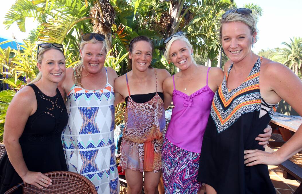 Nellie Imber, Monique Schreiber, Karen Cohen, Elissa Girvan and Mel Schreiber at Towradgi Beach Hotel.
