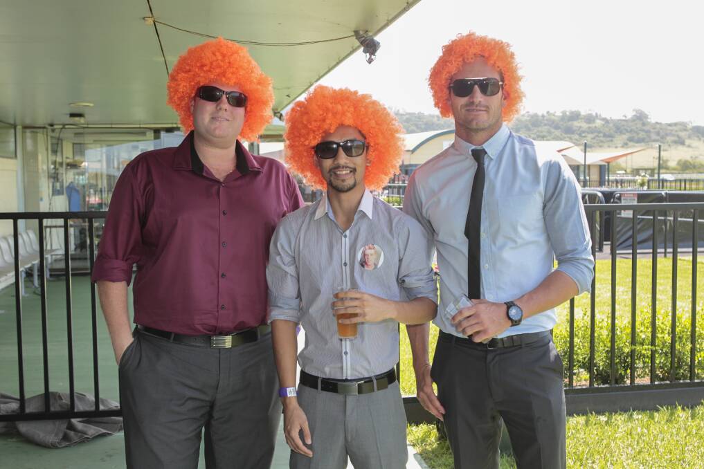 Rob Attard, Jon Thurlow and Josh Lawson at Kembla Grange races.