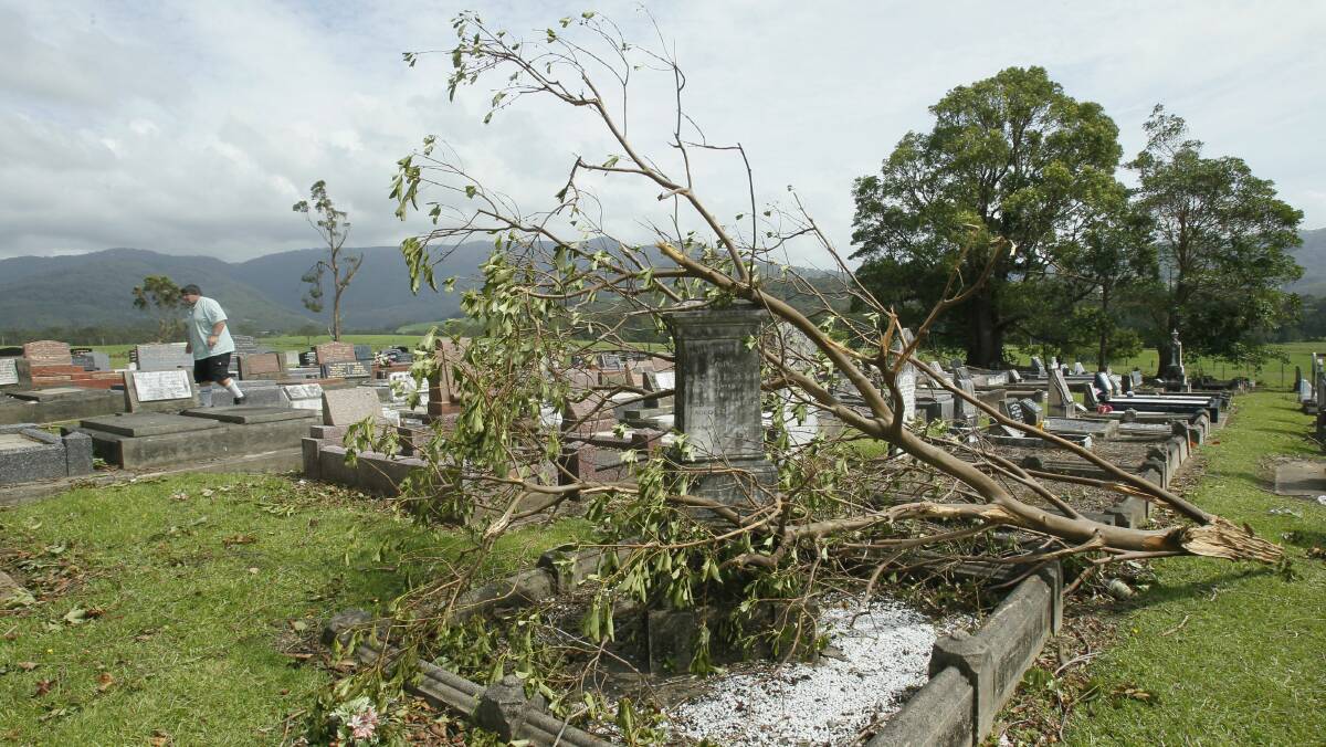 Headstones were uprooted and crushed by trees at Jamberoo Cemetery.