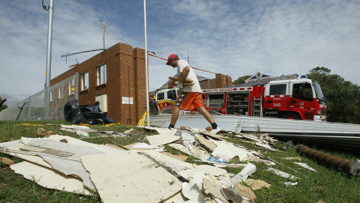 Builder Josh Douglas cleans up at the Kiama fire station. Picture: Dave Tease