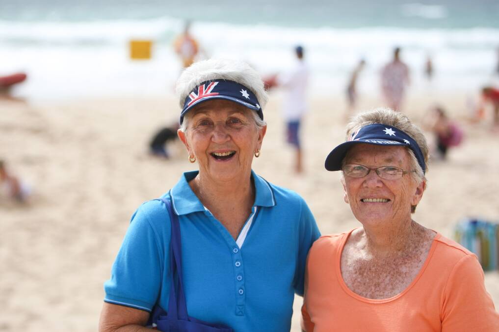 Minnamurra's Pat Phelan and Anita Quick from Flinders celebrate Australia Day at the beach. Pictures: Dylan Robinson