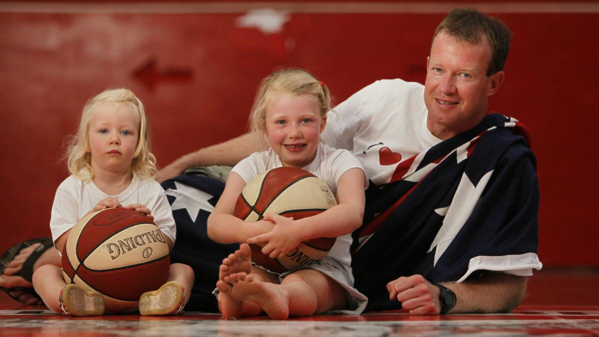 Former Hawks captain Mat Campbell, pictured with his children Sarah and Hannah, has been chosen as Wollongong City Council’s Australia Day Ambassador. Picture: DAVE TEASE