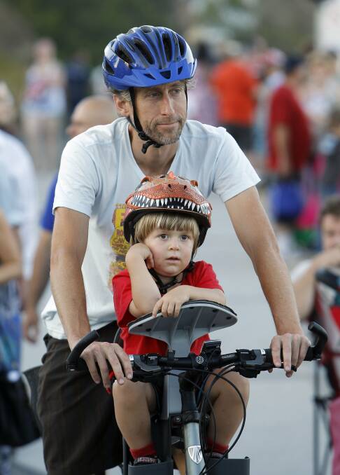 Albert Birt, 2, of Austinmer cruises into town with dad Edward.