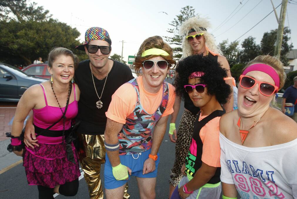 Is that 2013 or 1983? Nicole Holden, Aaron Lane, Dave Freeman, Chris Redman, Aaron Chhua and Lyndsay Andrew ham it up in their fluro outfits.