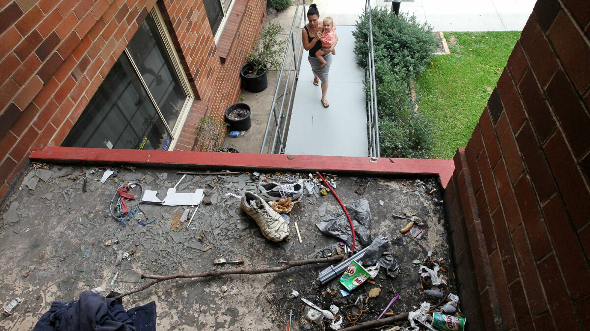 Three syringes and other drug paraphernalia sit on a landing just metres from Hollie Rizzotto's front door. Picture: SYLVIA LIBER