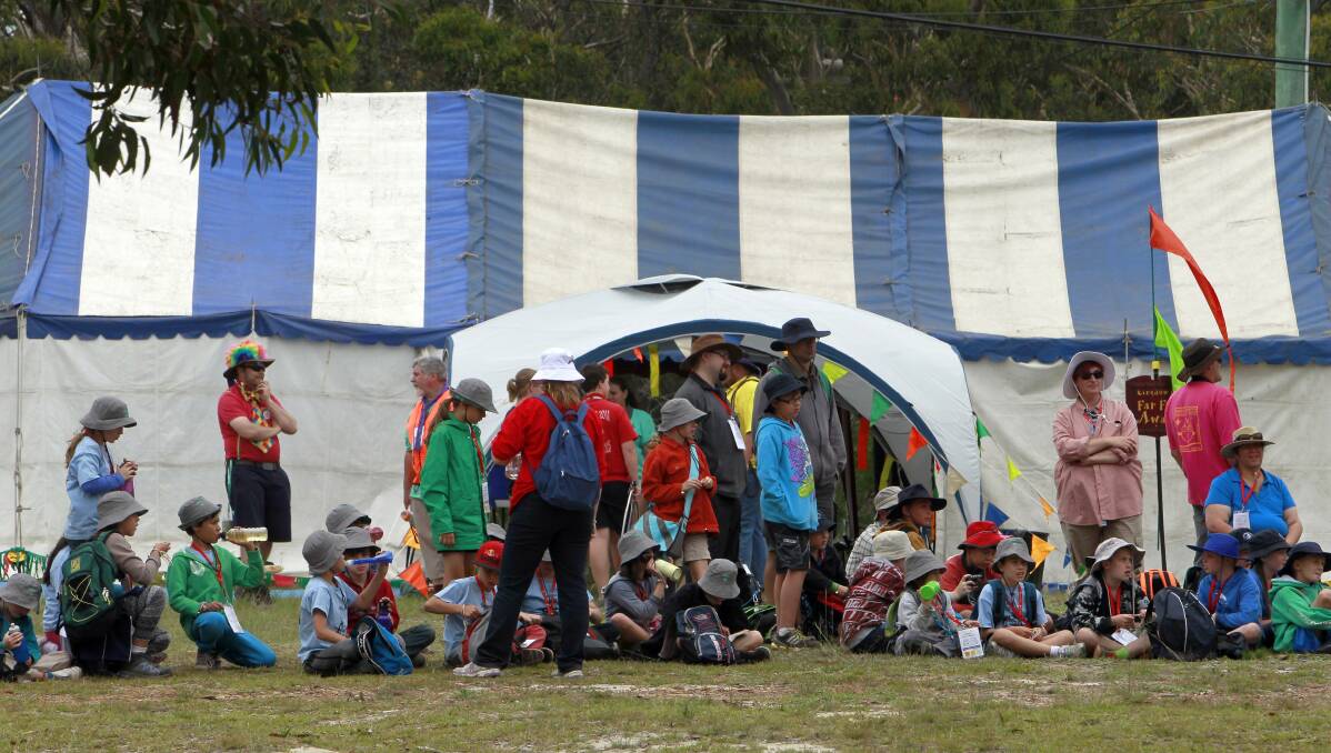 Cubs line up for activities outside a circus tent. Picture: ANDY ZAKELI