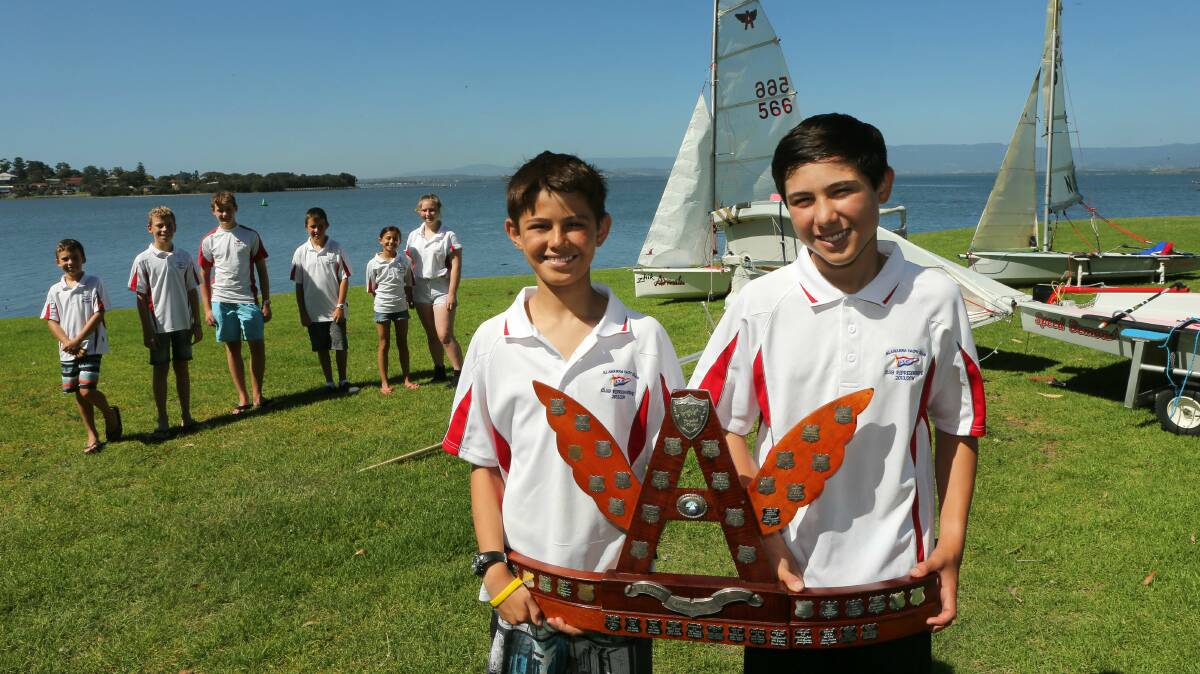 Mitchel and Lachlan Nardone with the trophy for their win in the Flying Ant division. Picture: KIRK GILMOUR