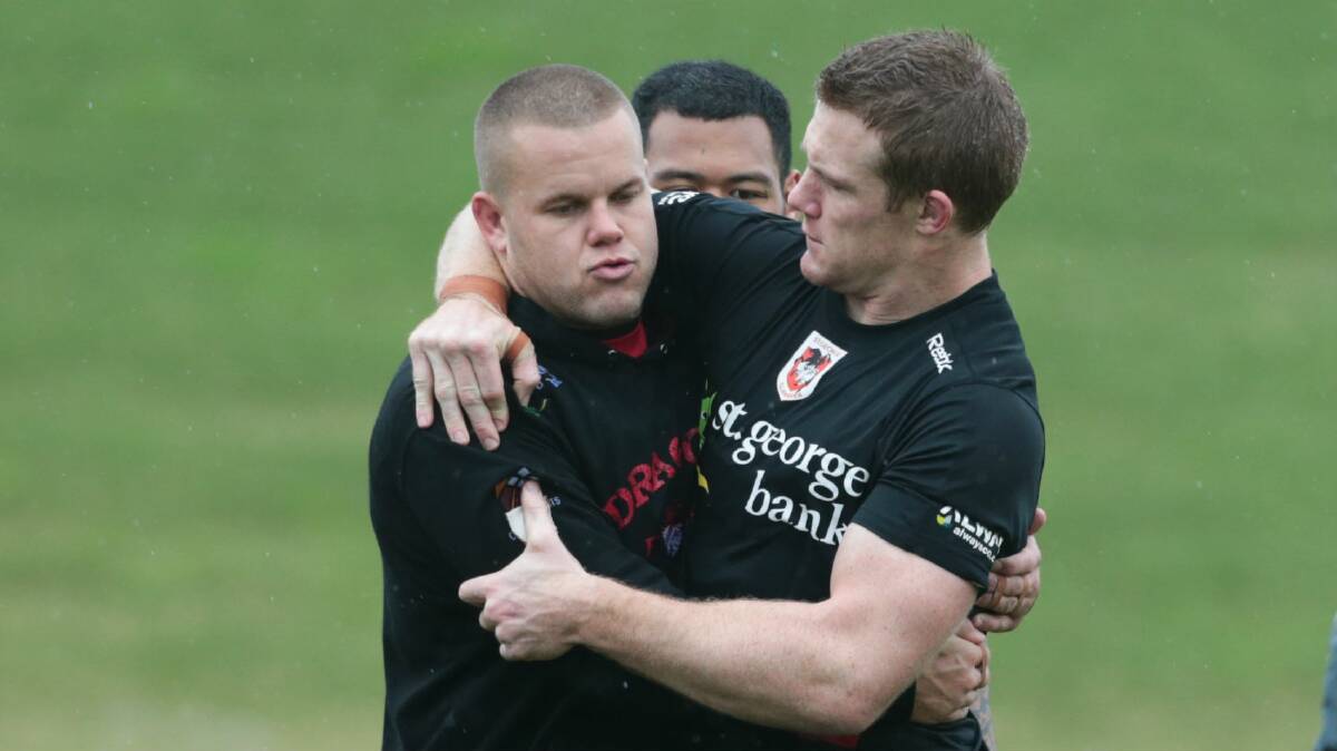 Dragons prop Dan Hunt with club captain Ben Creagh. Hunt believes the Dragons are ready to step out from the shadow of the club's 2010 premiership team.