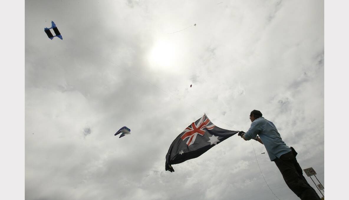 Kite flying on Flagstaff Hill. Pictures: DAVE TEASE