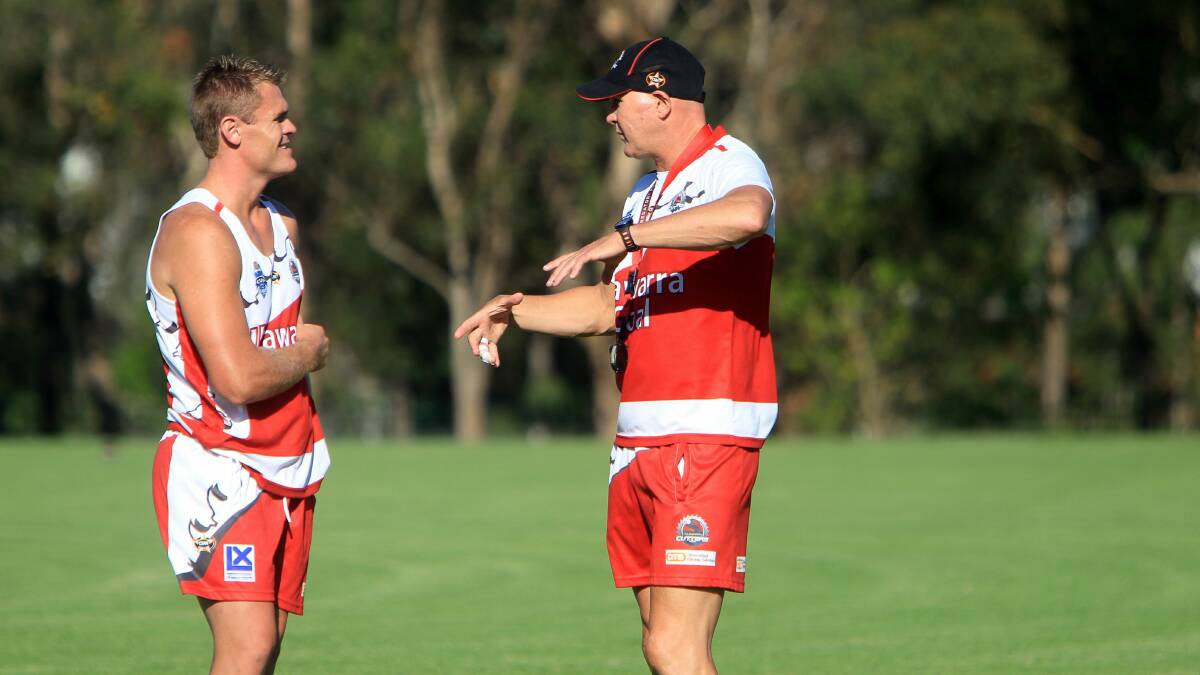 Cutters coach Paul McGregor (left) talks to player Marty Field. Picture: SYLVIA LIBER