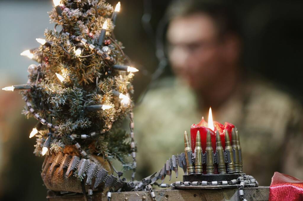 Christmas decorations made of cartridges in a German camp in Afghanistan. Picture: REUTERS