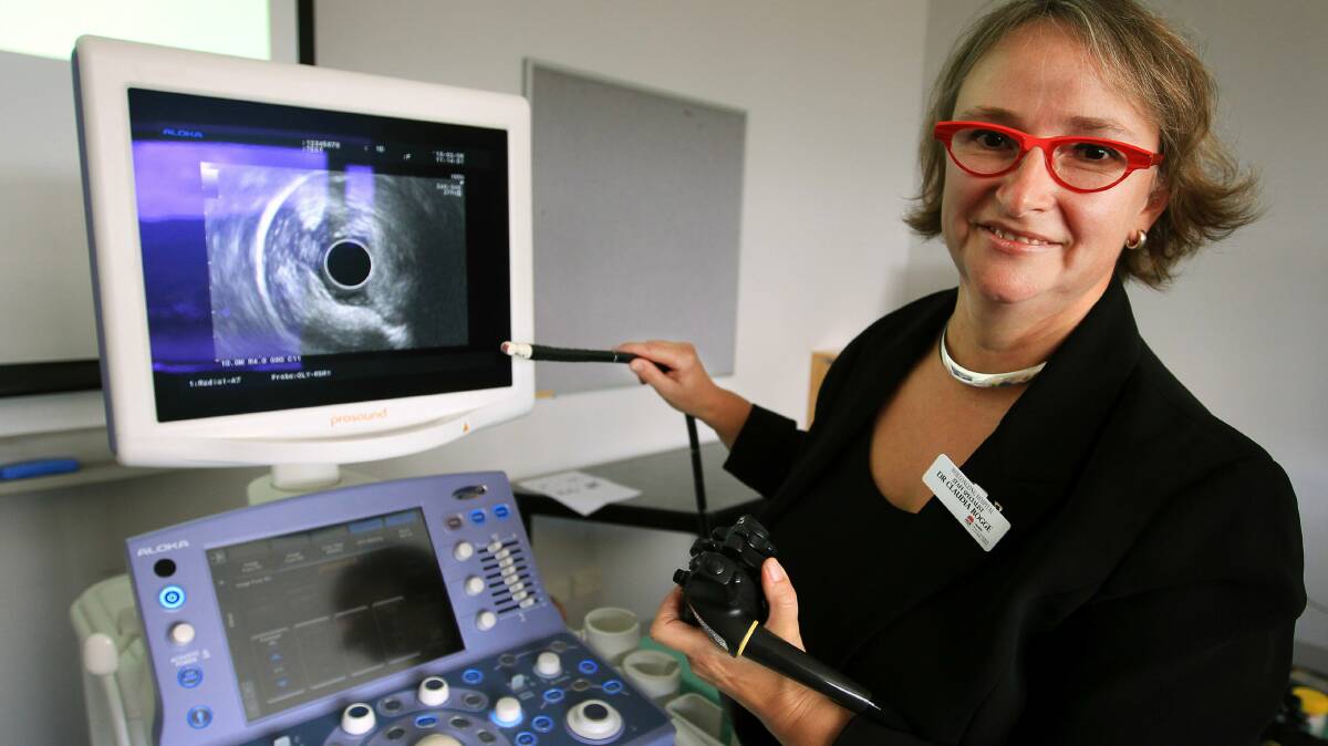  Dr Claudia Rogge with the endoscopic ultrasound machine at Wollongong Hospital. Picture: SYLVIA LIBER