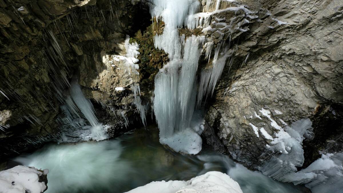 Water surrounds the ice covered rocks and stones in the Breitachklamm Canyon at Tiefenbach in Germany. Picture: GETTY IMAGES