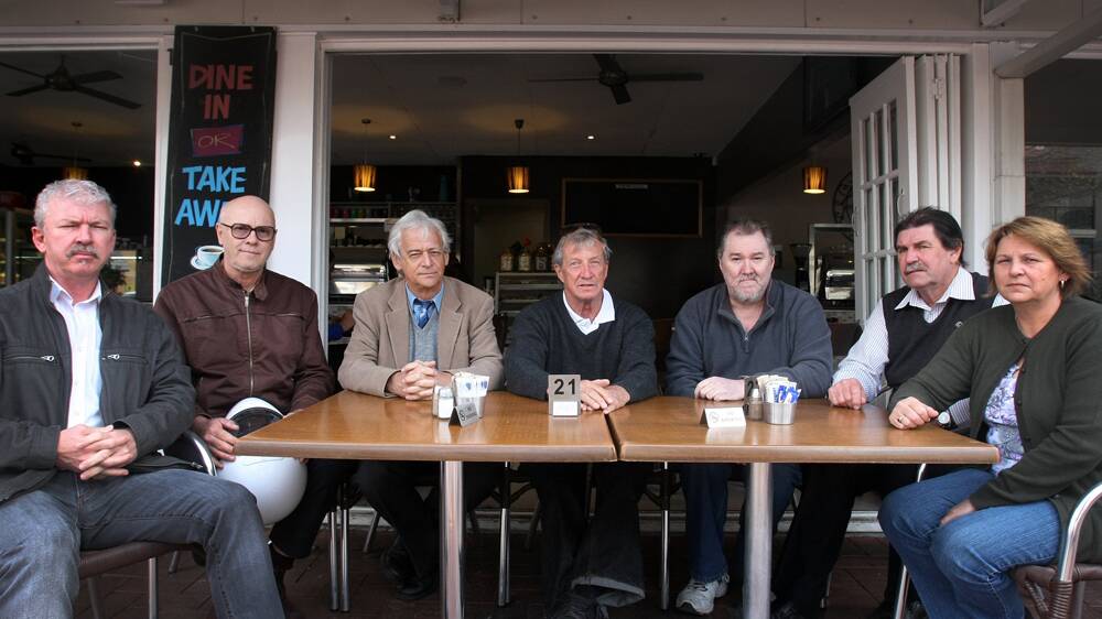 Victims of Financial Fraud chairman David Bridge (far left) with Trio Capital investor David Blackall, group adviser Paul Matters, and investors John Telford, Ian Harvey, Des Scott and Sheila Halsey, rallied for compensation in August. 