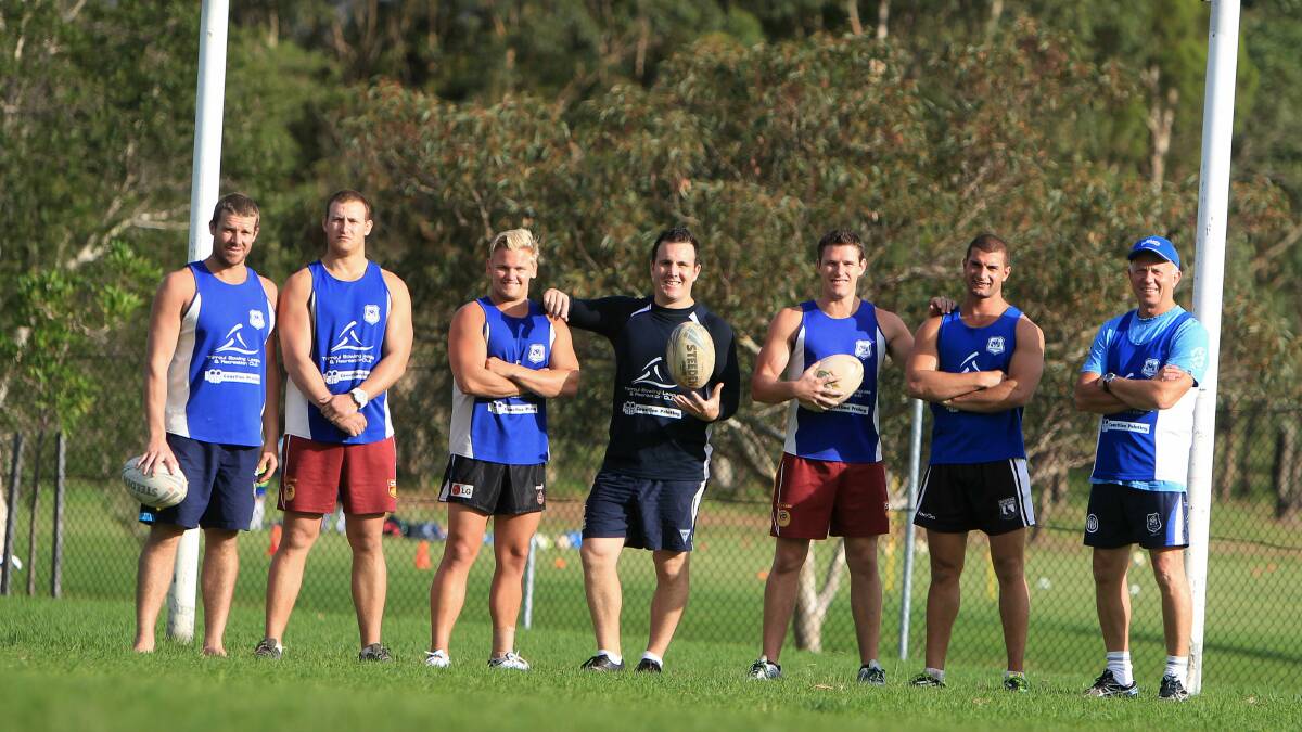 Thirroul coach Phil Ostwald (far right) with (from left) Mitch Bate, Joel Ruskin, Bryce Forrest, Aaron Beath, Ty McCarthy and Daniel Perkins. Picture: SYLVIA LIBER