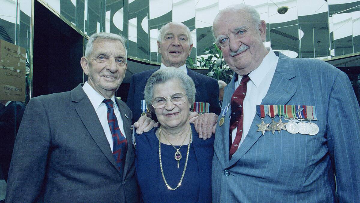 Georgia Tsiamis with three of the Aussie diggers she saved: (from left) Jack Cole, Kingsley Murphy and Dr Charles Hosking.