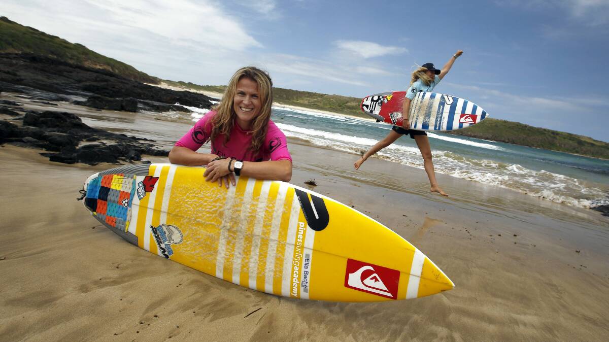 Tina Flanagan and Pines Surf Academy instructor Rachael Abberton. Picture: ANDY ZAKELI