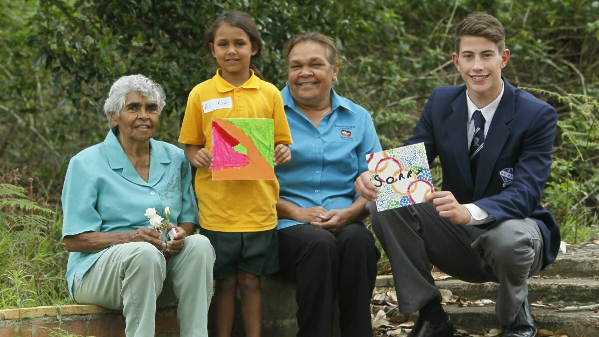  Aunty Lila Lawrence (left), Ricci-Rose Hampten, Aunty Rhonda Cruse-Rawiri and Liam Borst yesterday. Picture: DAVE TEASE