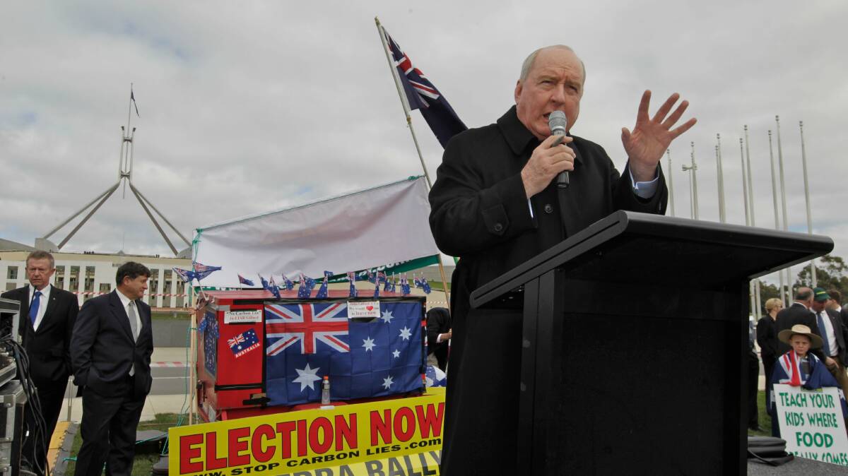 Alan Jones addresses the Convoy of No Confidence rally last year. 