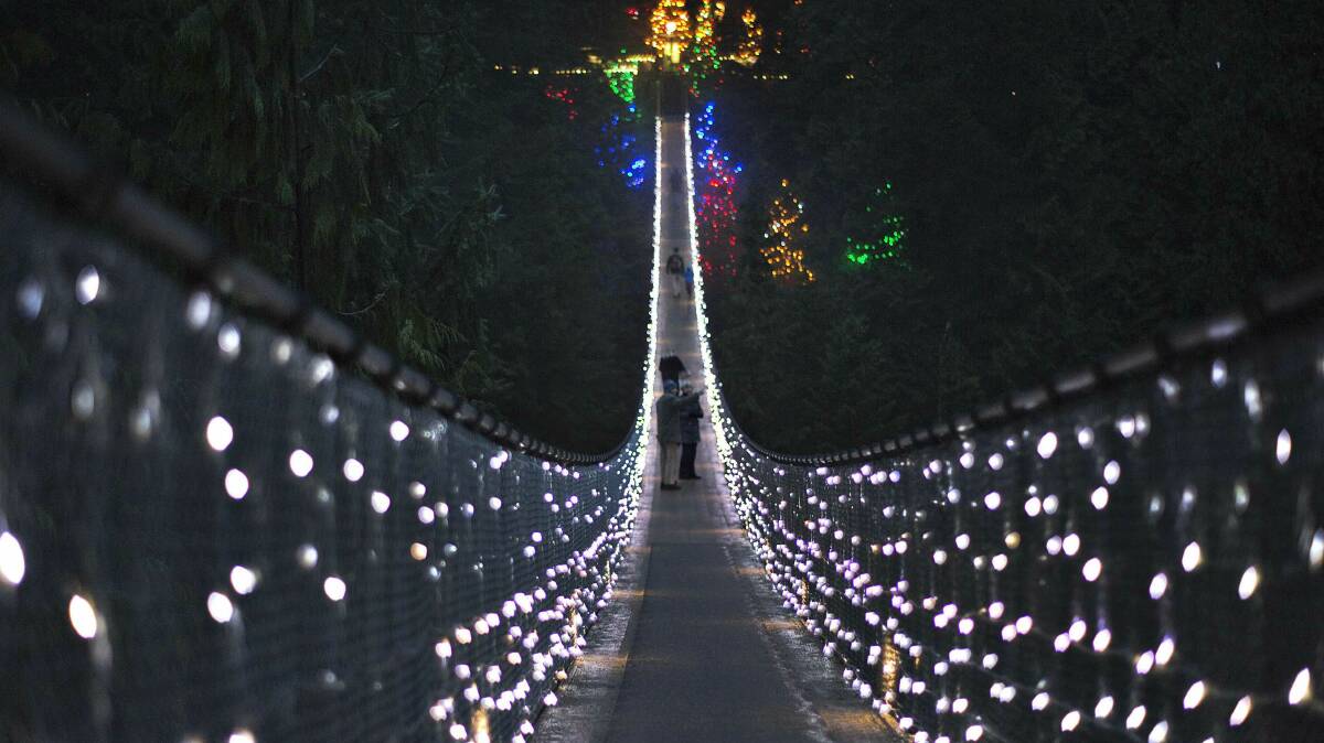 A bridge is lit up in Vancouver, Canada.  Picture: REUTERS