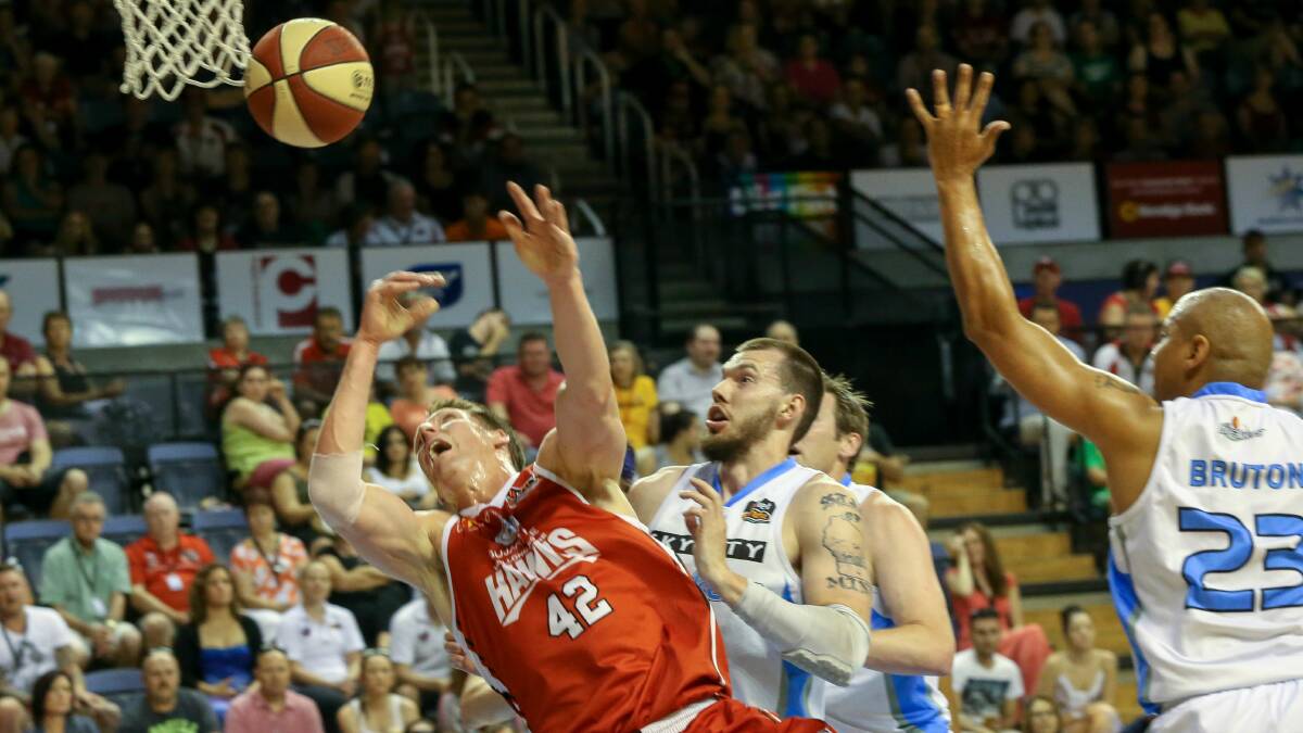 The Hawks’ Dave Gruber taking on the New Zealand Breakers.  Picture: ADAM MCLEAN
