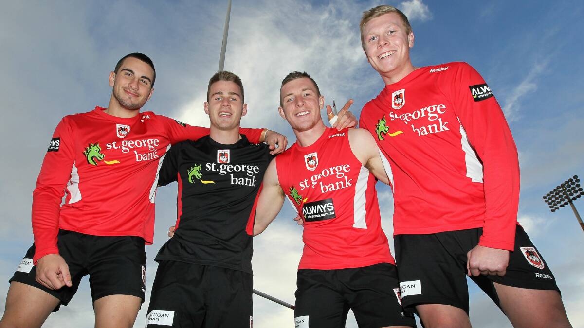 Fullback Jackson Hastings, third from left, with fellow U18 Dragons members Jack Bird, Euan Aitken and Drew Hutchinson.  