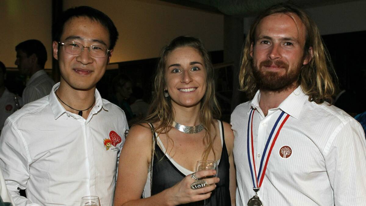 William Lin, Rose Whitfeld and Chris Nicholson at the Team UOW cocktail reception.